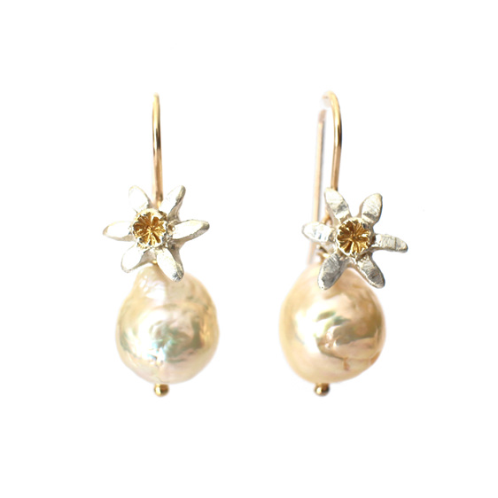 orange blossom edison pearls golden peach spring sterling silver gold earrings