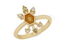 Orange diamond ring cape diamonds grey green pear diamonds 18ct yellow gold