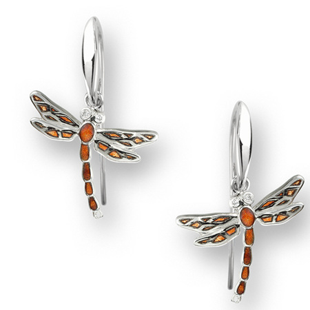 Orange Enamel Dragonfly Earrings