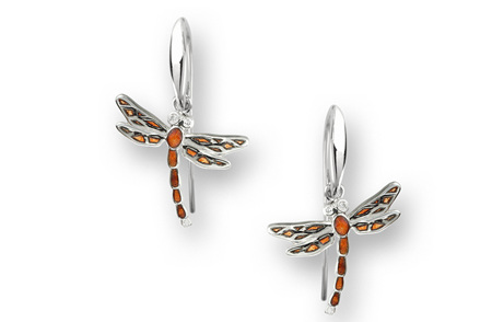 Orange Enamel Dragonfly Earrings