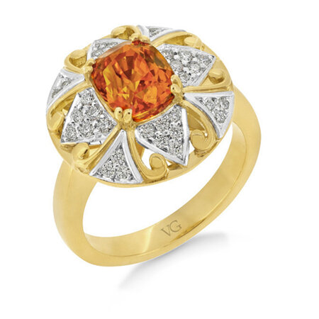 Orange Sapphire Diamond Cluster Ring