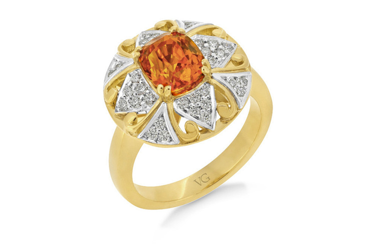 Orange Sapphire, sapphire ring, sapphire cluster ring. new zealand jeweller