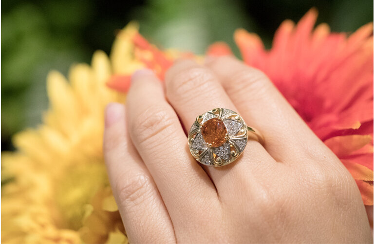 Orange Sapphire, sapphire ring, sapphire cluster ring. new zealand jeweller