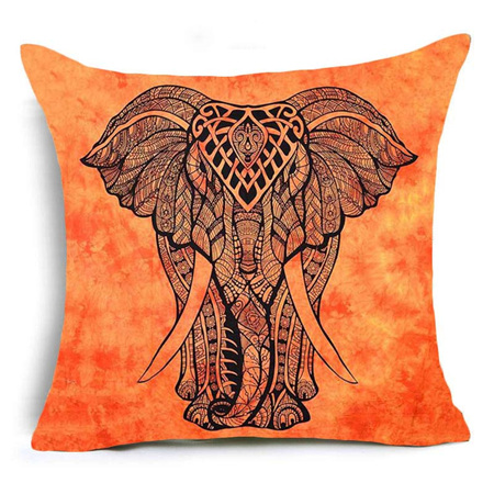 Orange wih Black Detail Pattern Elephant Cushion Cover