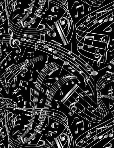 Orchestra - Swirling Music Notes - Black