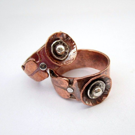 Organic Poppy Ring Copper & Sterling Silver