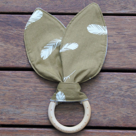 Organic Teether, 'Feathers, Olive'