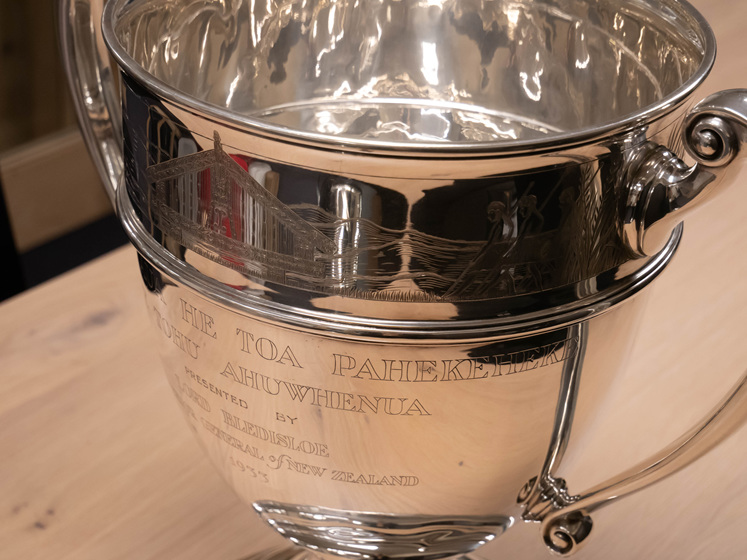 Original 1930s Ahuwhenua Trophy Close Up on Engraving