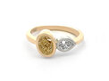 Oval and Pear Diamond Two Stone Ring Yellow Gold Platinum