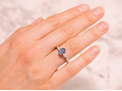 oval blue aquamarine and pear diamond three stone dress ring