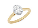 Oval diamond halo engagement ring in 18ct yellow gold