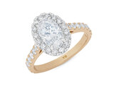 Oval diamond halo engagement ring with diamond band 18ct rose gold platinum