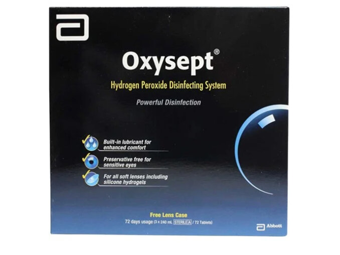 OXYSEPT Hydrogen Peroxide Disinfecting System 72 Tabs & 3 x 240ml & Lens Case