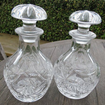 Pair heavy mallet decanters