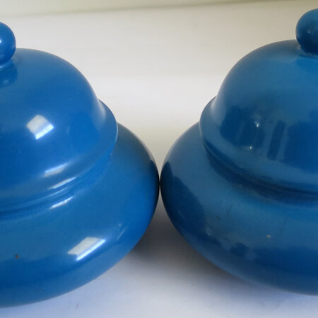Pair of turquoise lidded pots