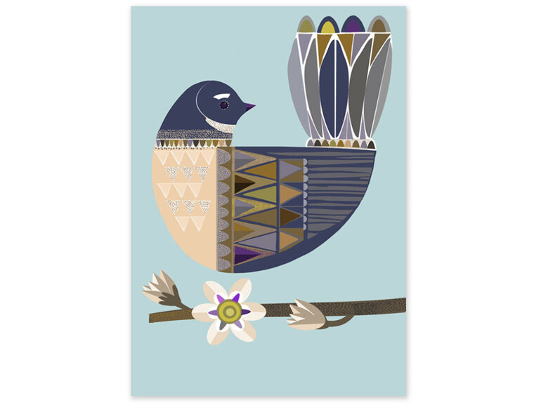 Palm Prints Folk Fantail Card by Jane Galloway Piwakawaka