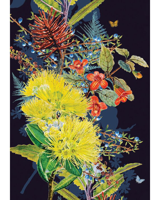 Palm Prints - Yellow Pohutukawa Gloxinia & Rewarewa Card flowers nz