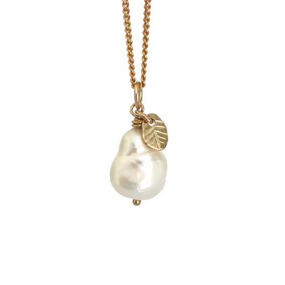 Paloma pear baroque pearl solid 9k gold pendant necklace lily griffin nz jewelry