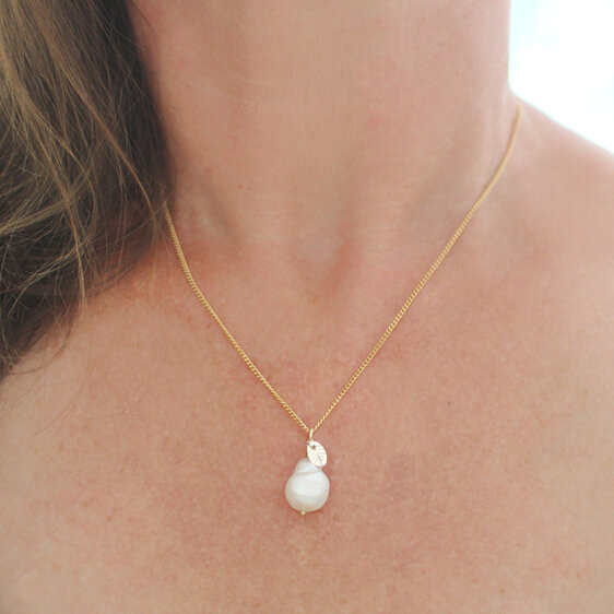 Paloma pear baroque pearl solid 9k gold wedding pendant lilygriffin nz jewellery
