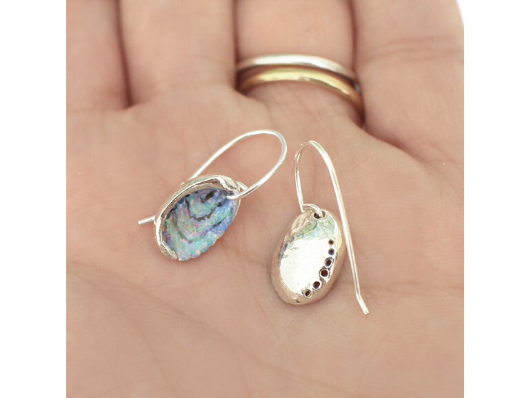 paua shell pearl blue green pink lily griffin sea ocean sterling silver earrings