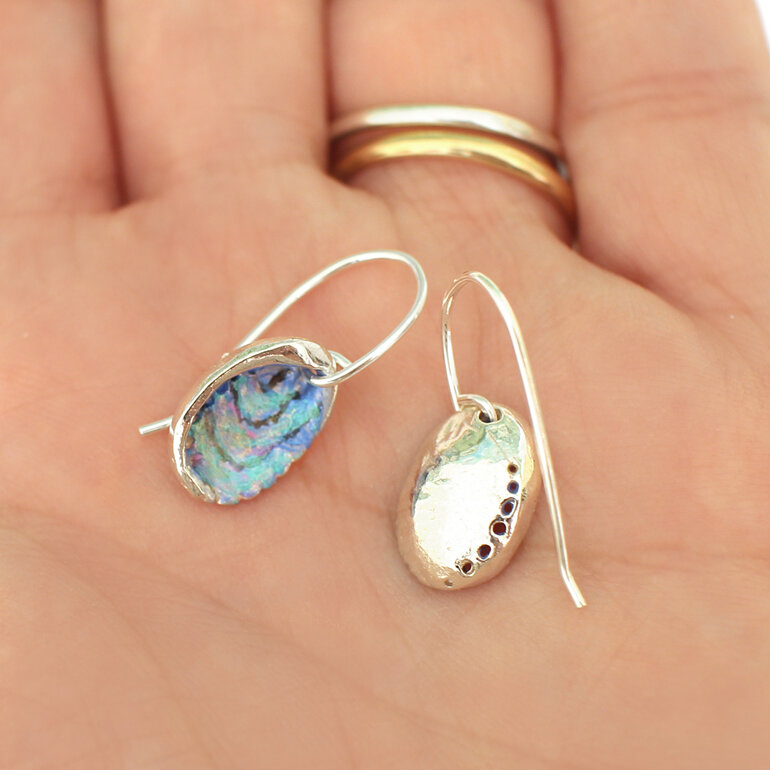 paua shell pearl blue green pink lily griffin sea ocean sterling silver earrings