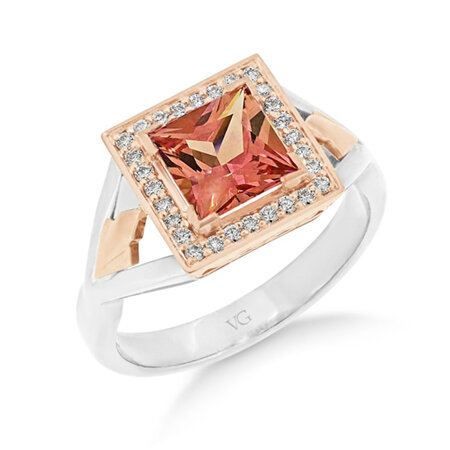 Peach Sapphire and Diamond Ring