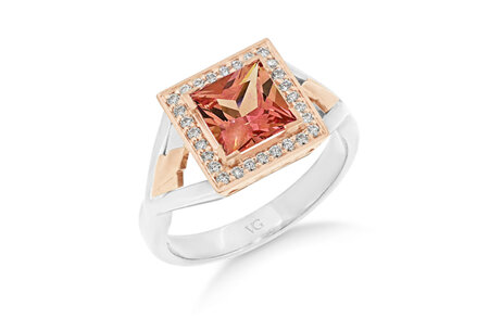 Peach Sapphire and Diamond Ring