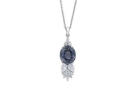 Peacock: Grey-Blue Spinel and Diamond Pendant