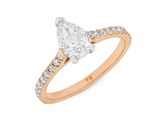 Pear cut diamond solitaire with diamond set band, platinum and 18ct rose gold