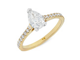 Pear cut diamond solitaire with diamond set band, platinum and 18ct yellow gold