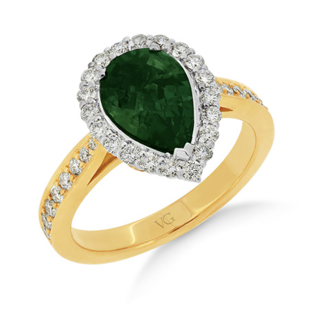 Pear Cut Green Sapphire Diamond Halo Ring