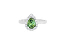 Pear Shaped Green Tourmaline and Diamond Halo Ring