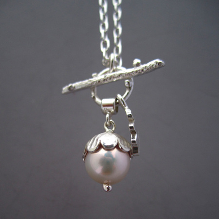 Pearl Acorn Sterling Silver Toggle Necklace