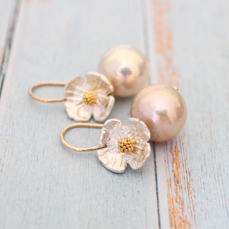 pearl earrings edison peach flower silver gold lily griffin jewelry nz