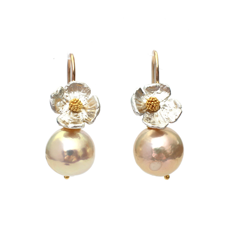 pearl earrings edison peach flower sterling silver gold lilygriffin jewellery nz