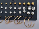 Pearl & Rhinestone Gold Assorted Earring Set of 20