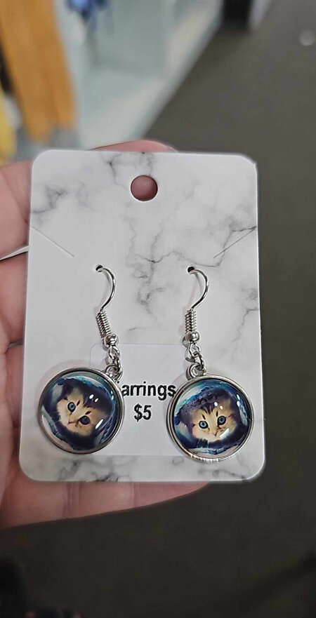Peek a Boo Cat  Glass Earrings