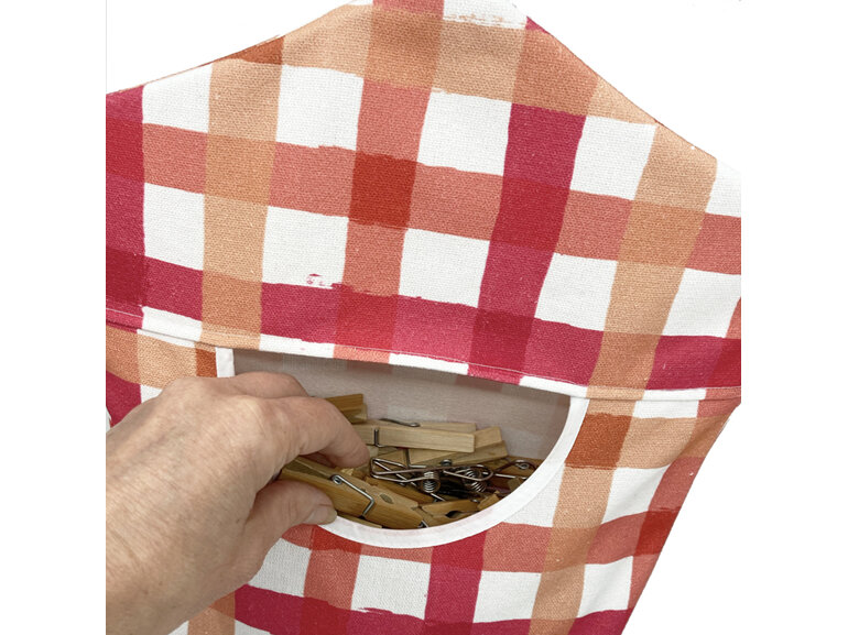 peg pouch coral gingham check hand in pocket