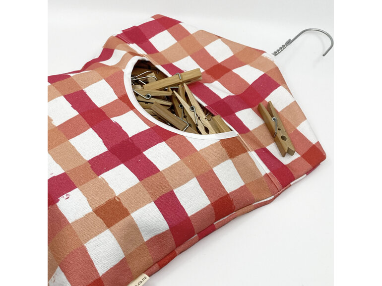 peg pouch gingham check coral with pegs