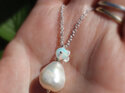 Penelope pear pearl opal leaves necklace sterling silver lilygriffin nz jeweller