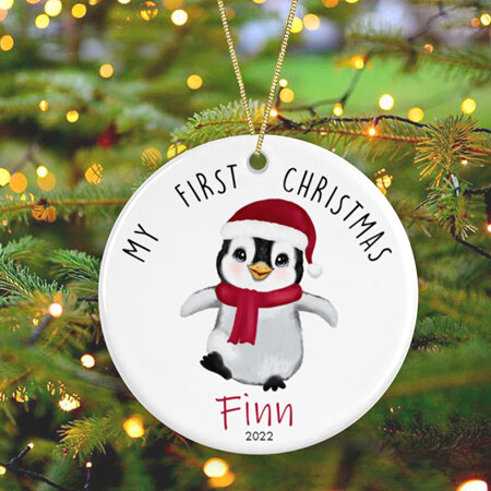Penguin My First Christmas Personalised Ceramic Christmas Ornament