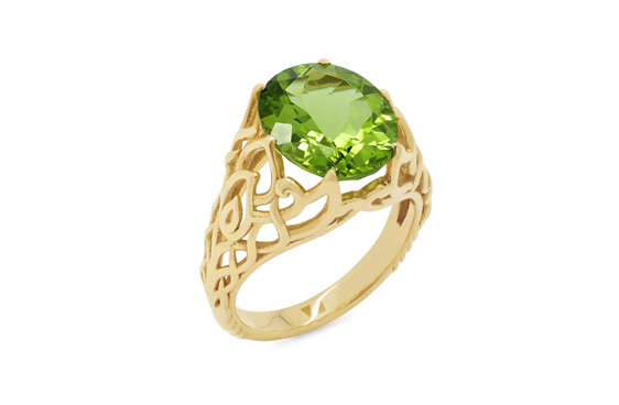 Peridot Dress Ring, Yellow Gold Ring