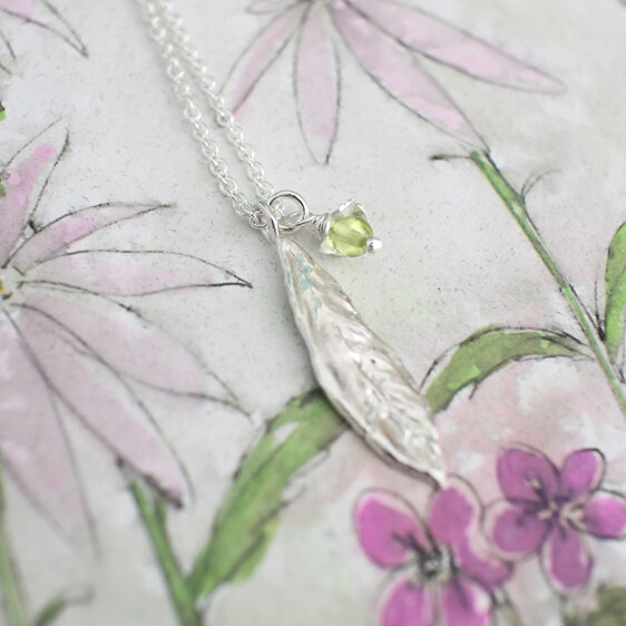 peridot rosehip sterling silver leaf nature pendant lilygriffin nz jewellery