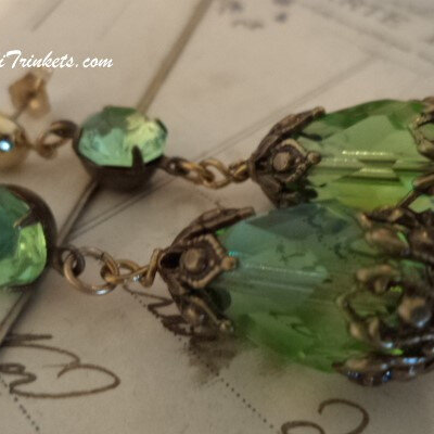 Peridot vintage Czech bead earrings