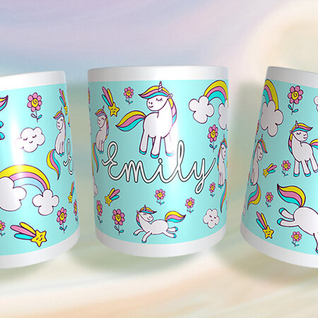 Personalised Unicorn  and Rainbows Mug