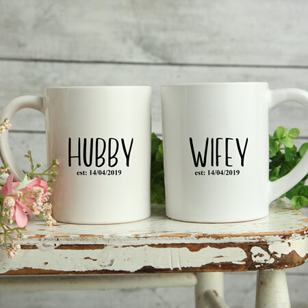 Personalised Wedding Mugs Hubby and Wifey  Design