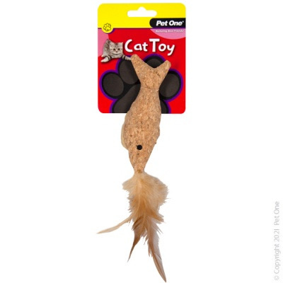 Pet One Cat Toy - Plush Cork Fish with Feather