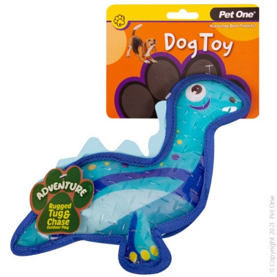 Pet One Dog Toy - Adventure Squeaky Dinosaur Blue