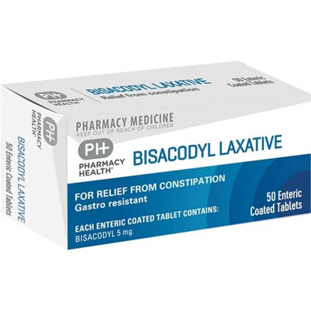 Pharmacy Health Bisacodyl Laxative 50 Enteric Coated Tablets