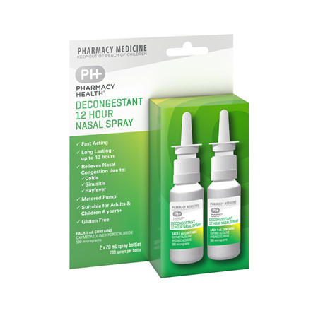 Pharmacy Health Decongestant 12 Hour Nasal Spray Twin Pack 2 x20ml